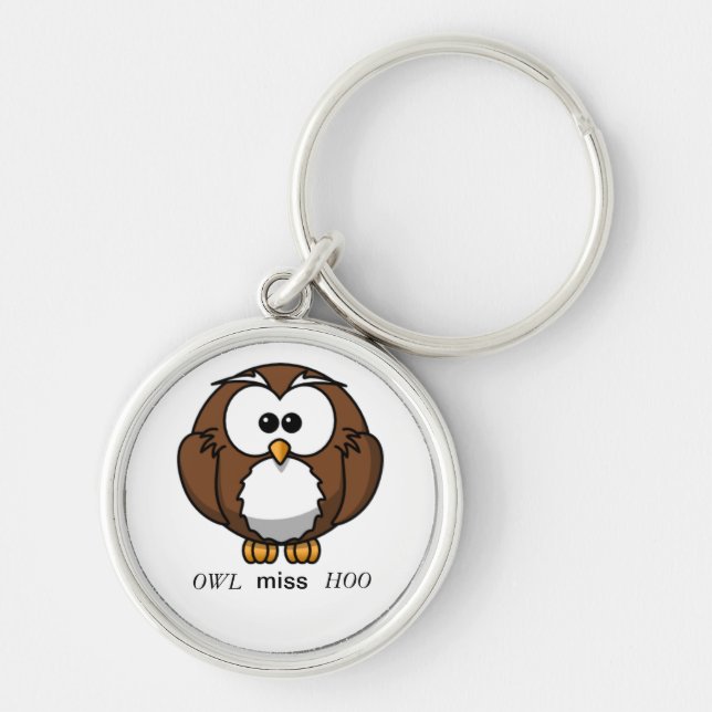 Fröcken dig uggla Keychain Rund Silverfärgad Nyckelring (Framsidan)