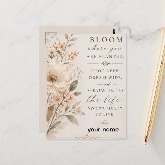 Frodas där du är planterad – minimalistisk blomste vykort (Fram/Back In Situ)