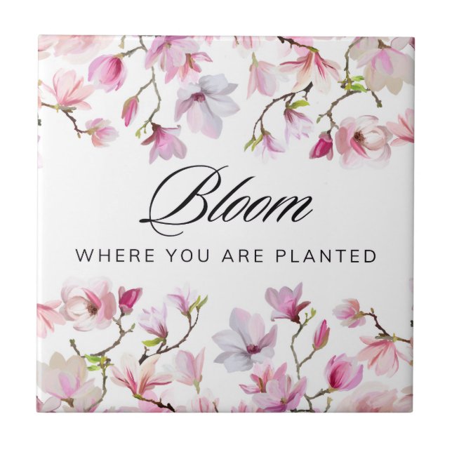 Frodas där du är planterad - Rosa Magnolia Kakelplatta (Framsidan)