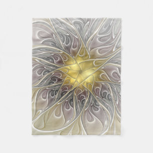 Frodas med guld modern abstrakt fraktal blomma fleecefilt