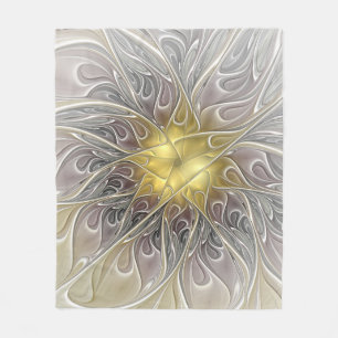 Frodas med guld Modern Abstrakt Fraktal Blomma Fleecefilt