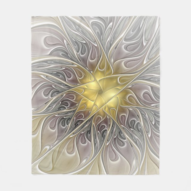 Frodas med guld Modern Abstrakt Fraktal Blomma Fleecefilt (Framsidan)