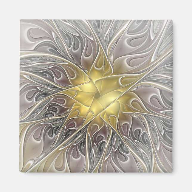 Frodas med guld Modern abstrakt fraktal blomma Magnet (Framsidan)