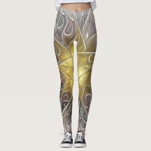 Frodas med modern abstrakt fraktalblomma i guld leggings