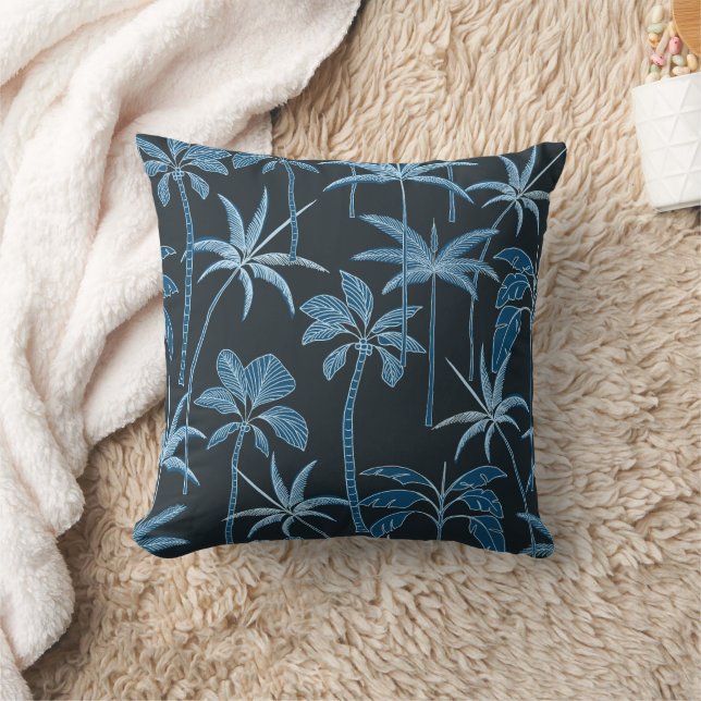 Frodig accent: Botanisk palm Midnattsdjungel Kudde (Filt)