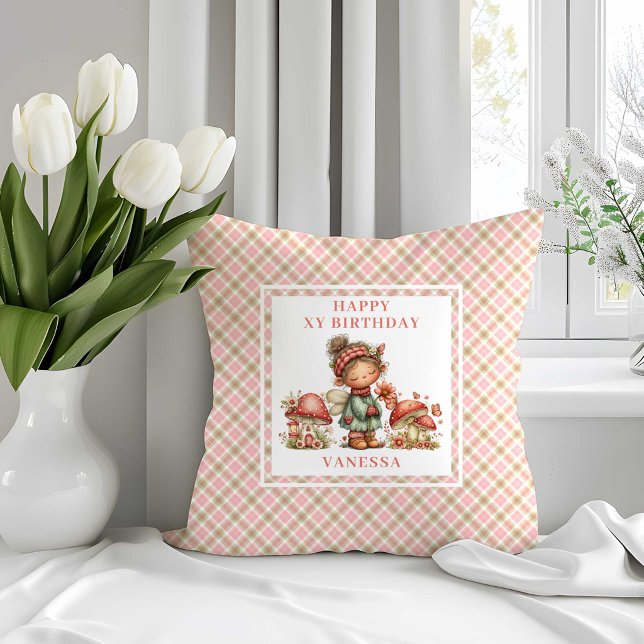 Frodig Änglatuss Rosa Blommig Födelsedags Kudde (Lush Fairy Blush Pink Floral Birthday Pillow)