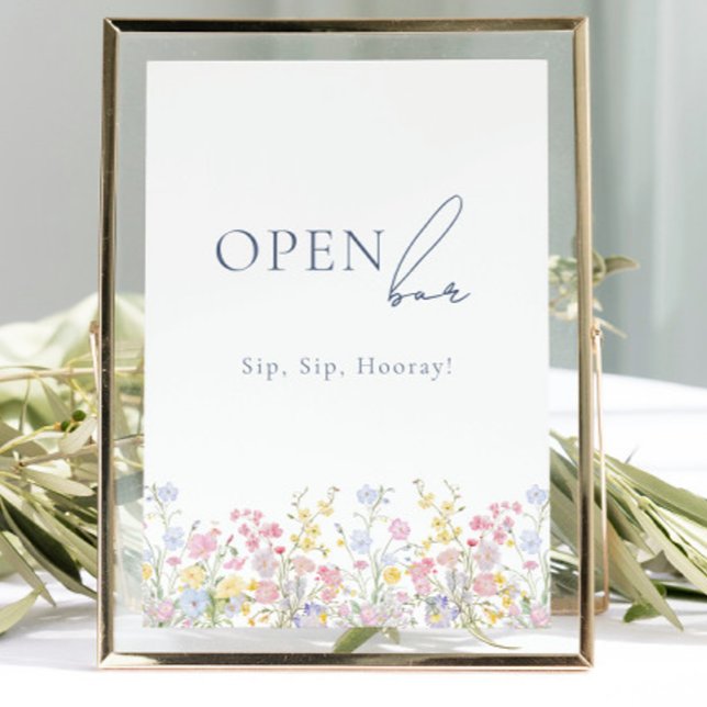 Frodig Blommig Öppen Bar Bröllops Bordskylt  (Lush Floral Open Bar Wedding Tabletop Sign)