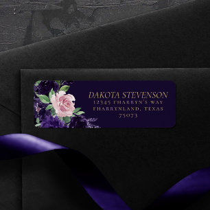 Frodig Blomning Lila och Rosa Bukettadress Returadress Etikett