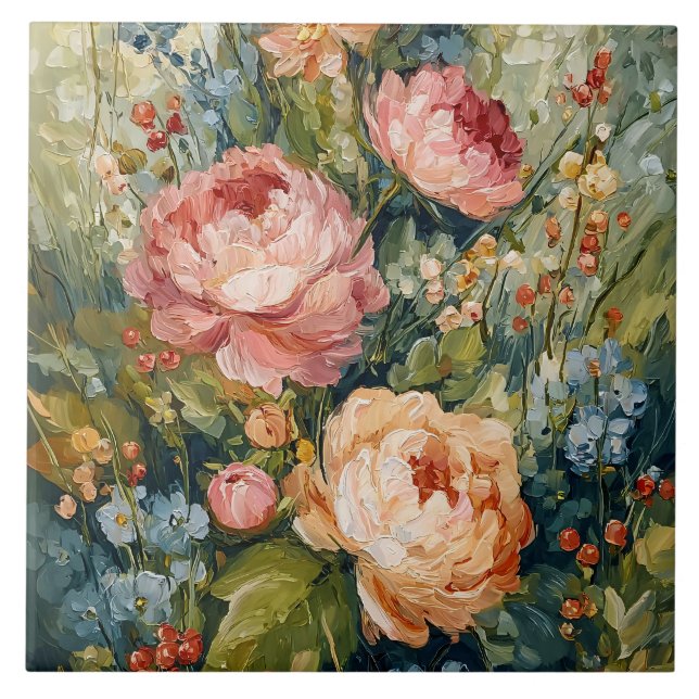 Frodig blomsterarrangemang kakelplatta (Framsidan)