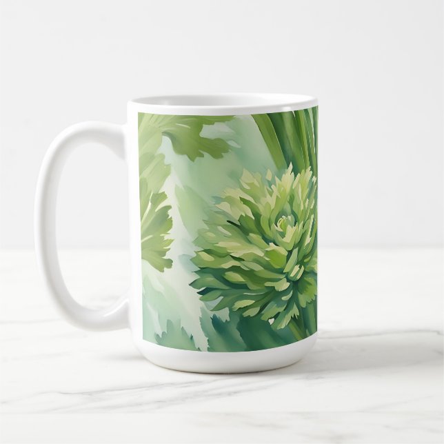 Frodig botanisk mönster i grön färg inspirerad av  kaffemugg (Vänster)