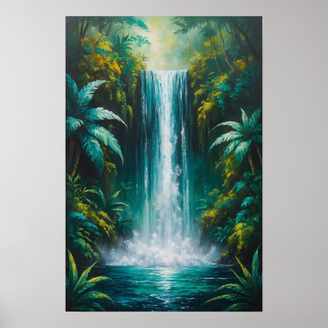 Frodig djungel vattenfall tropisk naturmålning poster (Framsidan)
