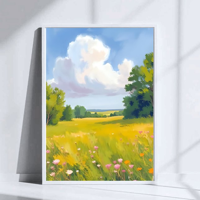 Frodig grön äng natur landskapsmålning poster (Skapare uppladdad)