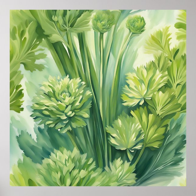 Frodig grön botanisk mönster med selleri poster (Framsidan)