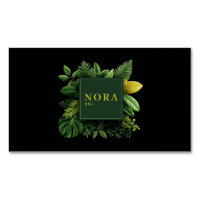 Frodig Grön Lövverk Svart Guld Ram Botanisk