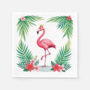 Frodig löv   Elegant rosa flamingokrona tropisk Pappersservett