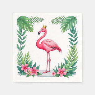 Frodig löv   Elegant rosa flamingokrona tropisk Pappersservett