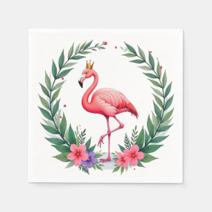 Frodig Lövrik   Elegant Rosa Flamingokrona Tropisk Pappersservett