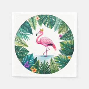 Frodig Lövrik   Elegant Rosa Flamingokrona Tropisk Pappersservett