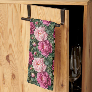 Frodig peony och grönska tryck kökshandduk