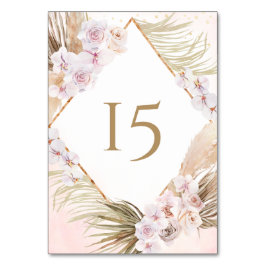 Frodig Rosa och Guld Vattenfärg Blommor Bordsnummer