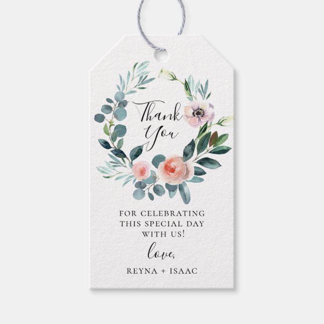 Frodig trädgårdsblomma Krans Bröllop Tack Presentetikett (Framsidan)