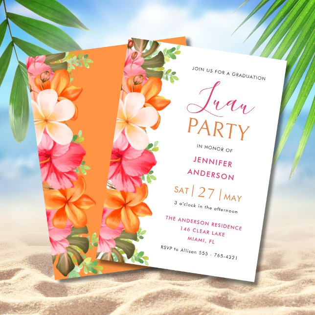 Frodig Tropisk Blommig Examen Luau Inbjudningar (Skapare uppladdad)