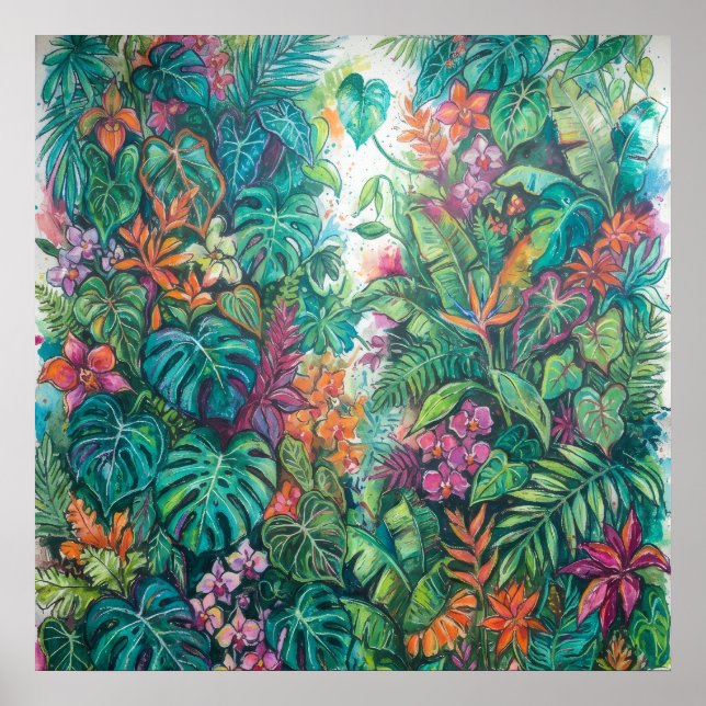 Frodig tropisk botanisk bladverk poster (Framsidan)