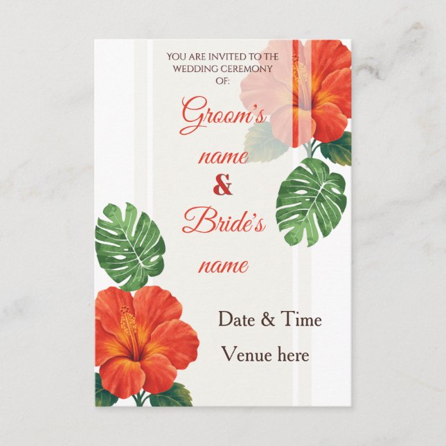 Frodig Tropisk Monstera & Hibiskus Bröllopsinbjuda Inbjudningar (Framsida)