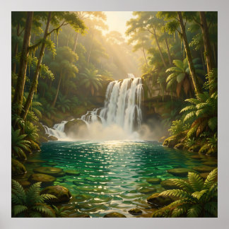 Frodig Tropisk Vattenfall Dschungel Paradis Poster