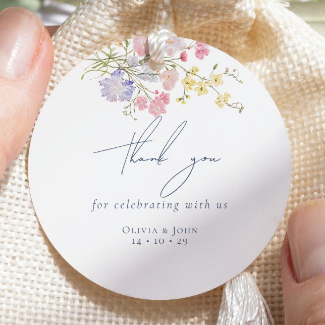 Frodiga Blå Boho Vilda Blommor Elegant Bröllop Gåvor Etiketter (Lush Blue Boho Wildflowers Elegant Wedding Favor Tags)