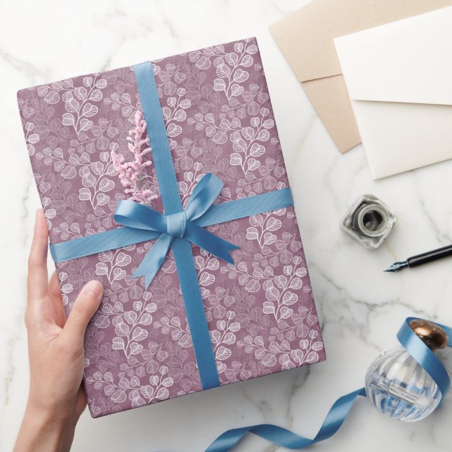 Frodiga bladiga silhuetter Lugn stillhet Plommon Presentpapper (Gifting)