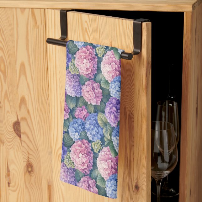 Frodiga blommande hortensiaträdgårdar kökshandduk (Thirds Fold)