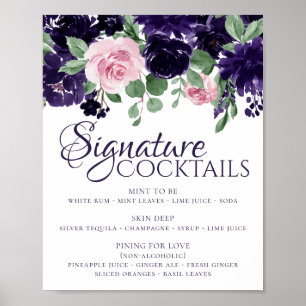 Frodiga Blommor Lila och Rosa Signaturdrycker Poster