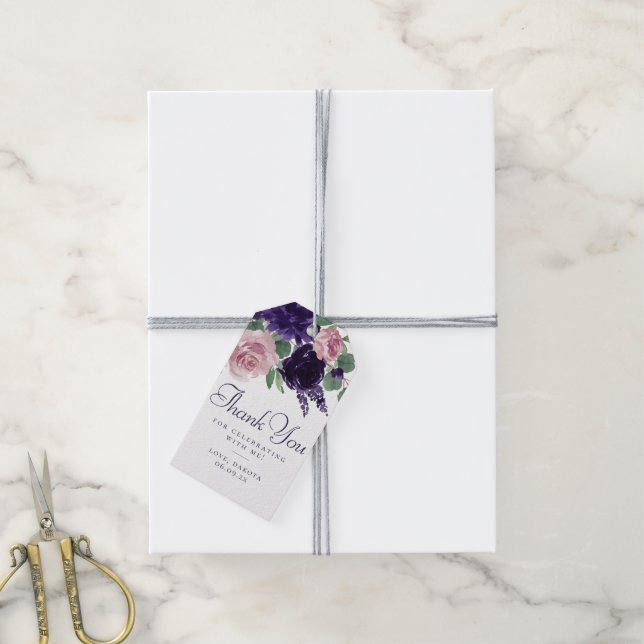 Frodiga Blommor | Purpur och Rosa Rosor Tack Presentetikett (Med Snöre)