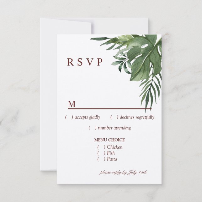 Frodiga Exotiska Tropiska Palmblad Meny RSVP (Framsida)