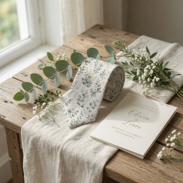 Frodiga Gröna Akvarell Eukalyptusblad Slips (Skapare uppladdad)