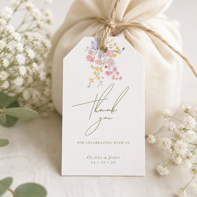 Frodiga gröna boho vilda blommor elegant bröllop presentetikett (Lush Green Boho Wildflowers Elegant Wedding Gift Tags)