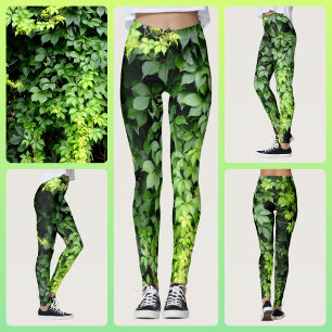 Frodiga gröna murgrönsblad fotografiska leggings