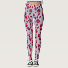 Frodiga röda rosor med mjuka daggiga kronblad leggings