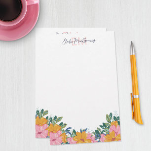 Frodiga Rosa Gula Blommor Namn & Initial Brevpapper