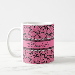 Frodiga rosa liljar med svart skisserar, rosor kaffemugg