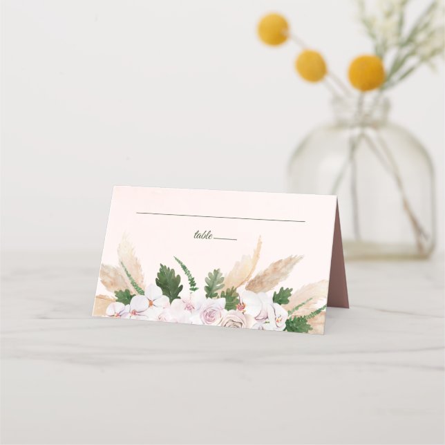Frodiga Rosa och Guld Vattenfärg Blommor Placeringskort (Framsida)