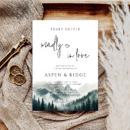 Frodiga toppar dimmiga skogen akvarellbröllop inbjudningar