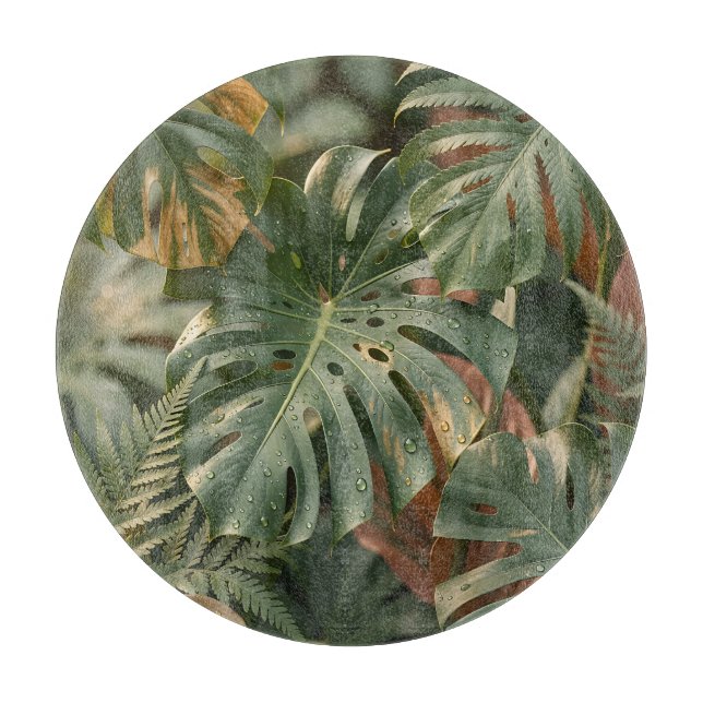 Frodiga våta Monstera blad ormbunkar tropisk djung (Framsidan)