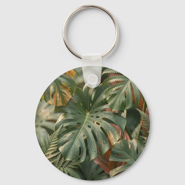 Frodiga våta Monstera blad ormbunkar tropisk djung Nyckelring (Framsida)