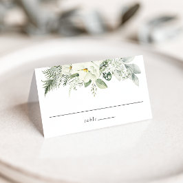 Frodiga Vita Blommor och Grönska Bröllop Placeringskort