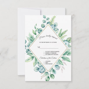 Frodigt Eukalyptus Diamantguld Bröllops RSVP OSA Kort