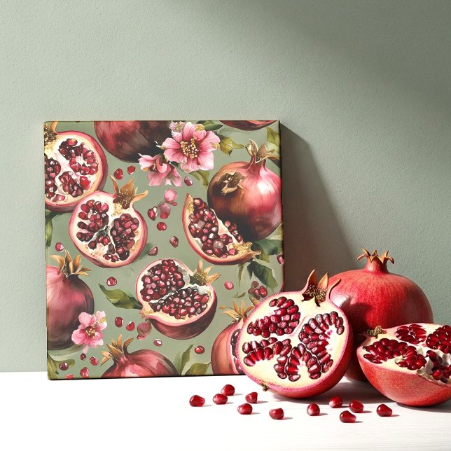 Frodigt granatäpple frukt och blommönster kakelplatta (Skapare uppladdad)