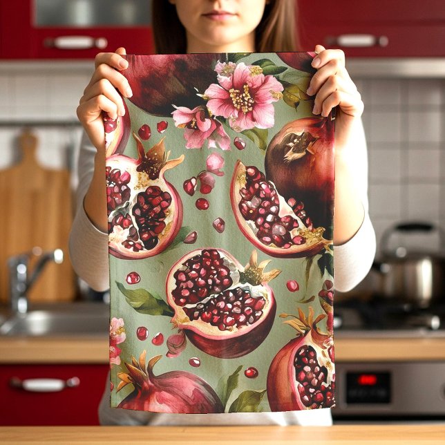 Frodigt granatäpple frukt och blommönster kökshandduk (Skapare uppladdad)