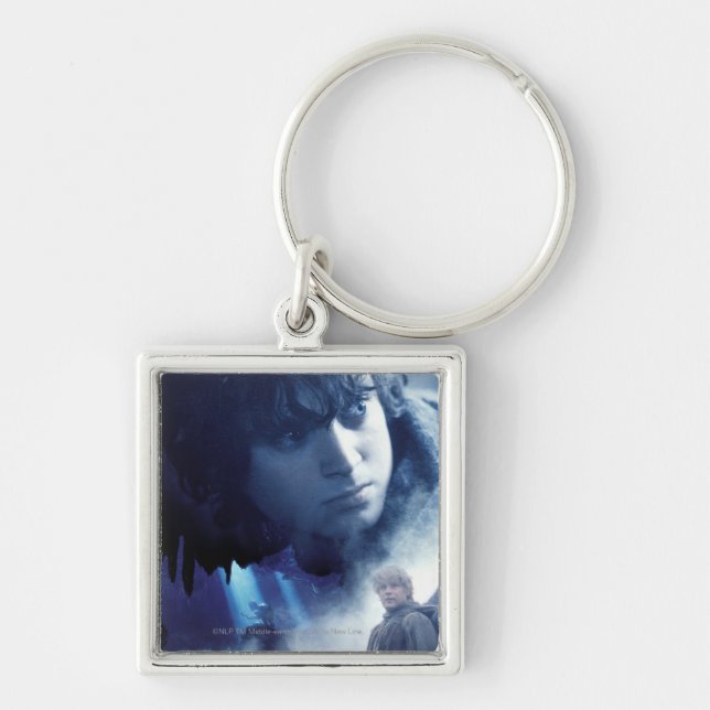 FRODO™, GOLLUM™ och Sam Fyrkantig Silverfärgad Nyckelring (Framsidan)